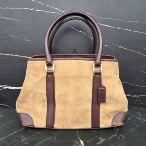 Coach Y2K Hampton Camel Suede & Leather Double Handle Satchel Handbag #7536